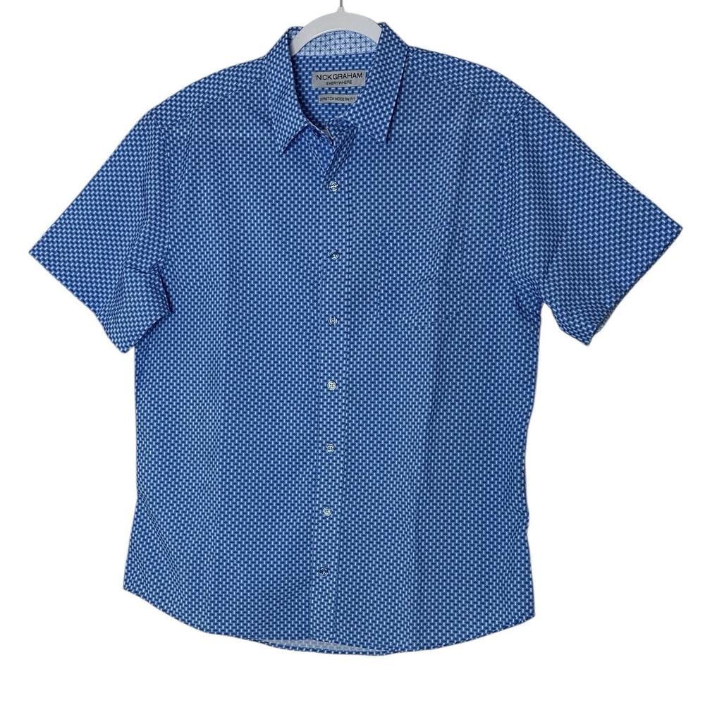 Nick Graham Everywhere‎ Shirt Men's Large Stretch Modern Fit Short Sleeve Blue